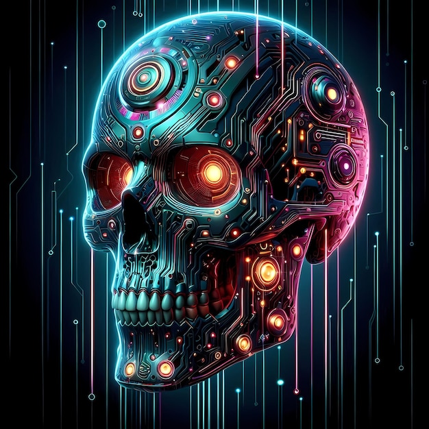 a skull with a colorful design that says quot cyber quot