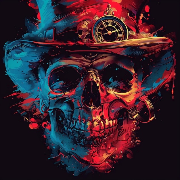 Photo skull with a colorful splashes colorful art wallpaper