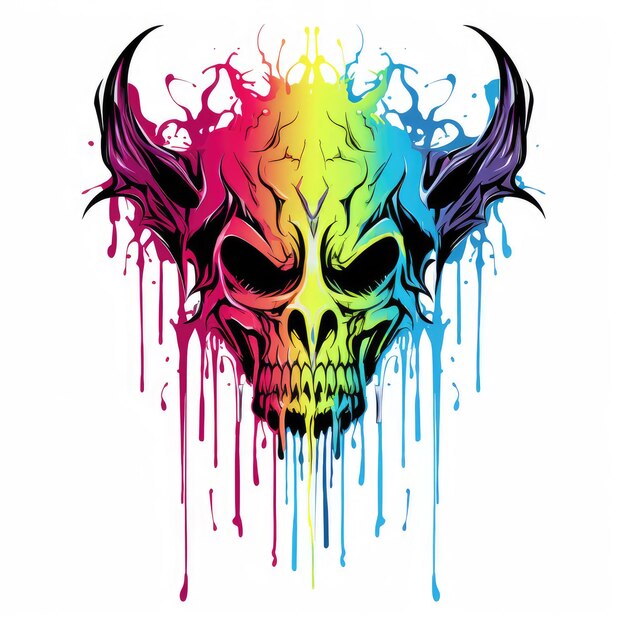 Skull with colorful splashes and drops of paint Vector illustration