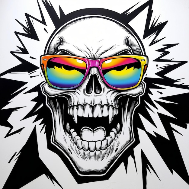 a skull with colorful sunglasses and a skull on it