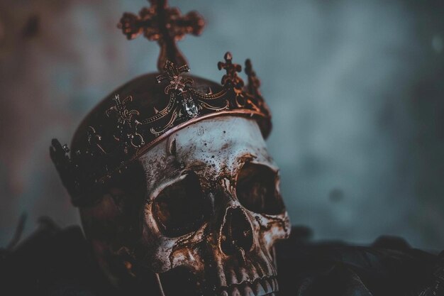 A skull with a crown on it and a cross on it