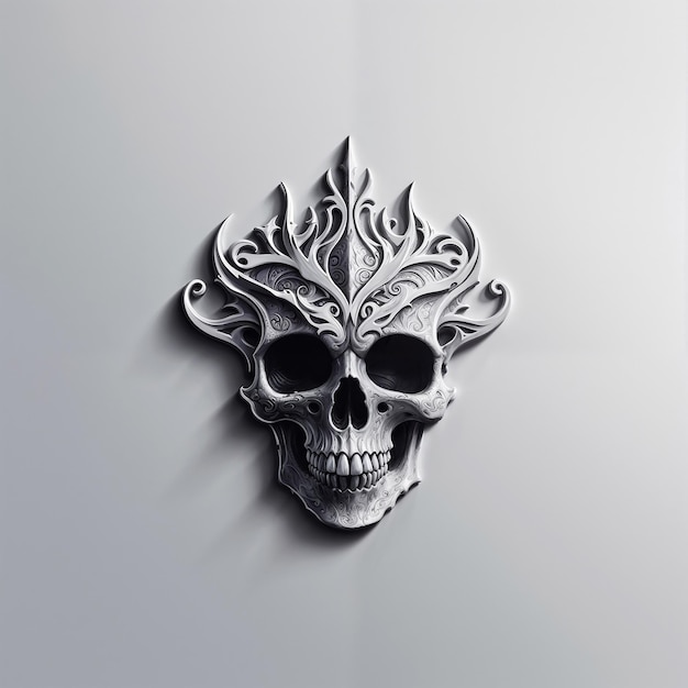 Photo a skull with a crown on it is on a white wall