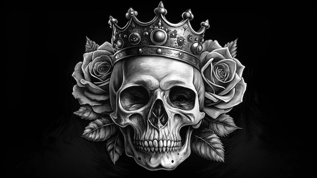 Photo a skull with a crown and roses on it