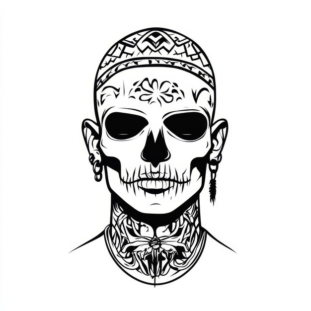 Photo skull with ethnic ornaments on white background vector illustration