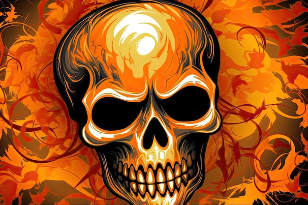 Skull with fiery background Generative AI