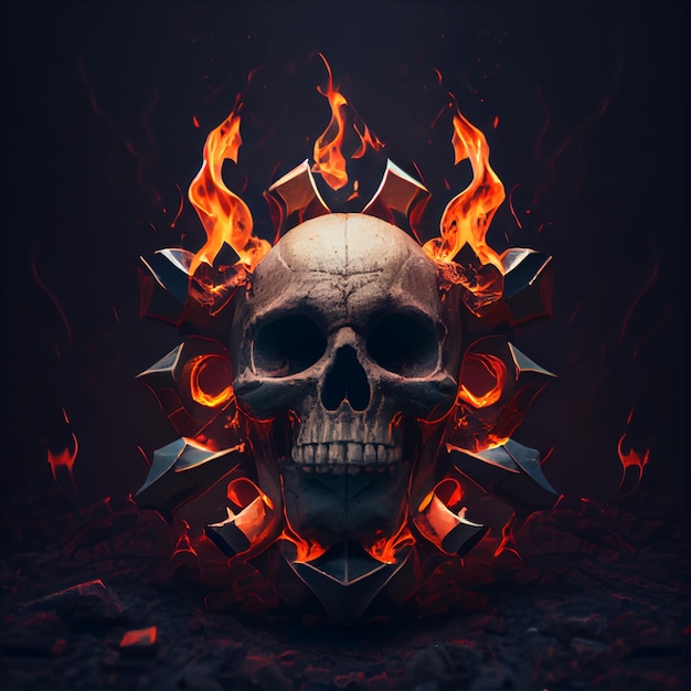 A skull with flames and flames on it