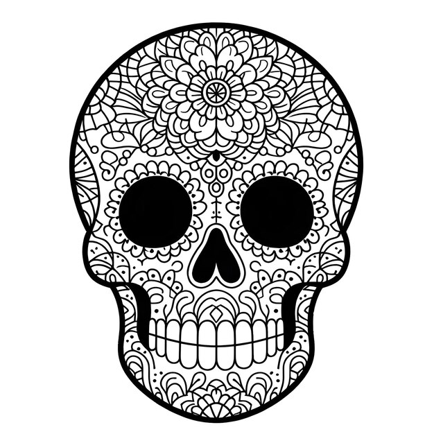 Photo a skull with a floral pattern on it and a black and white skull