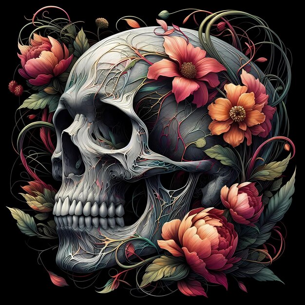 Photo skull with flower design illustration