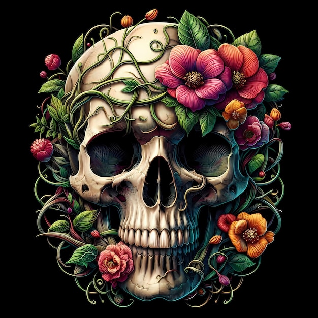 Photo skull with flower design illustration