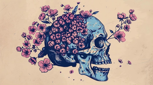 Photo a skull with a flower in it and a skull in the middle