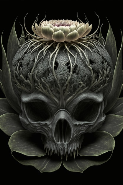 Skull with a flower on top of it generative ai