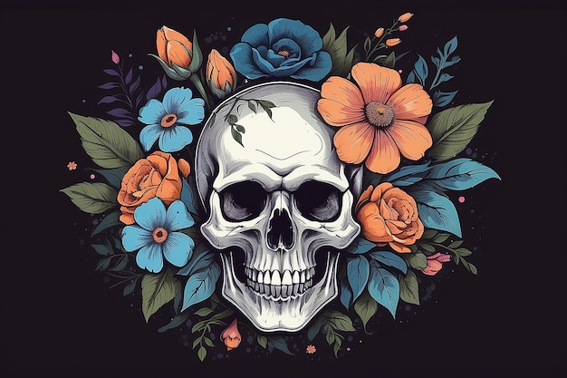 Photo skull with flowers illustration