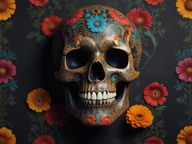 a skull with flowers on it is decorated with flowers