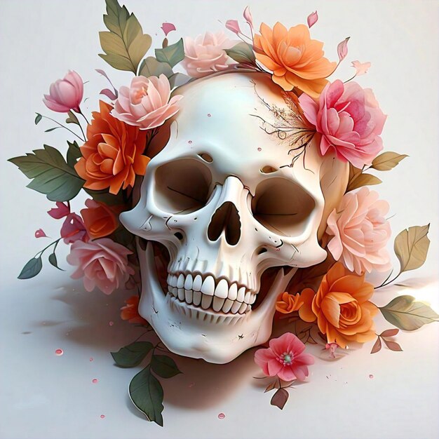 a skull with flowers on it is made by a human skull