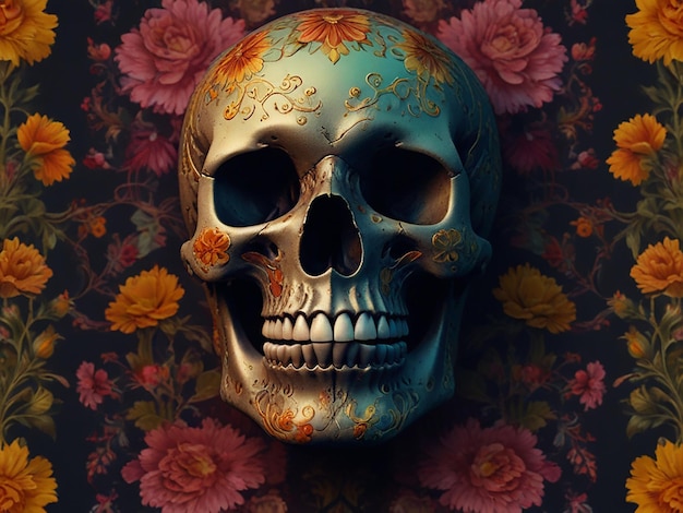 a skull with flowers on it and a skull with a floral background