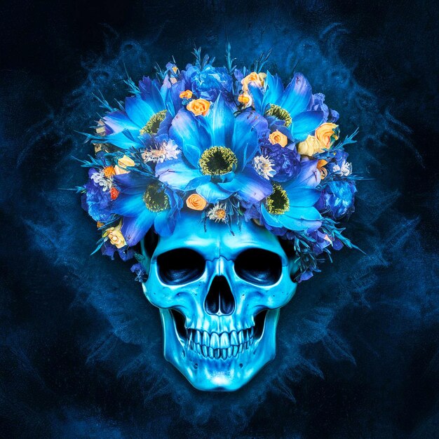 Photo a skull with flowers on it and a skull with flowers on it