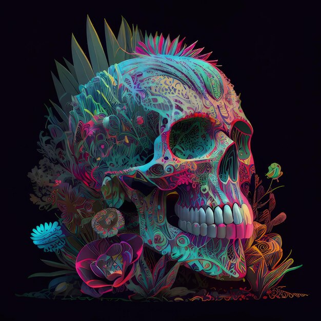 A skull with flowers and plants captured beautifully