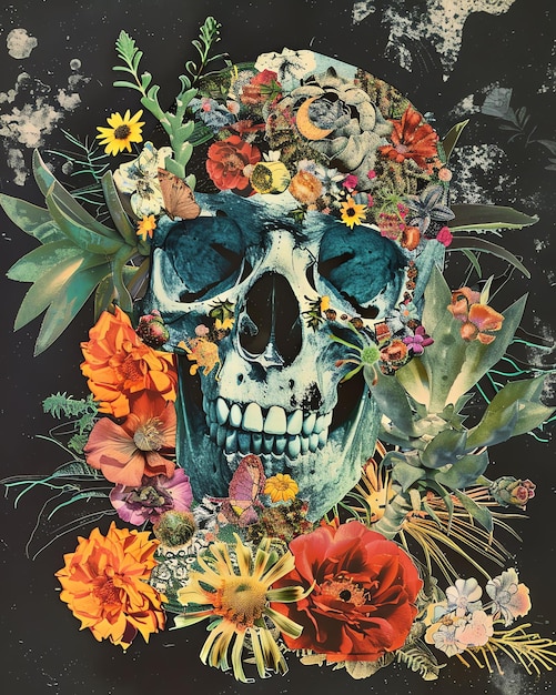 Photo a skull with flowers and a skull on it