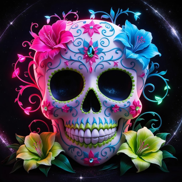 Photo a skull with flowers and a skull that says quot flowers quot