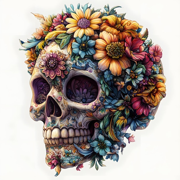 Photo a skull with flowers and a skull that says  flowers