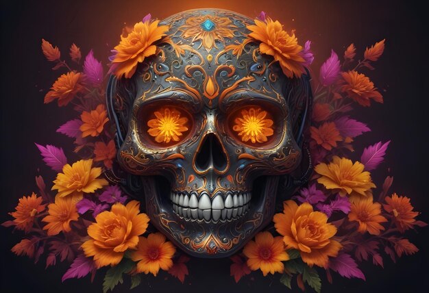 a skull with flowers and a skull that says quot flowers quot