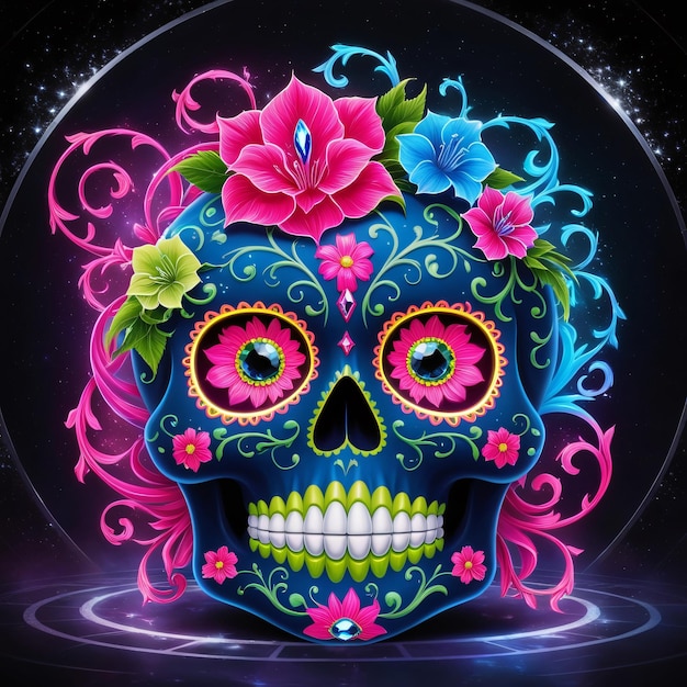 Photo a skull with flowers and a skull that says quot sugar quot