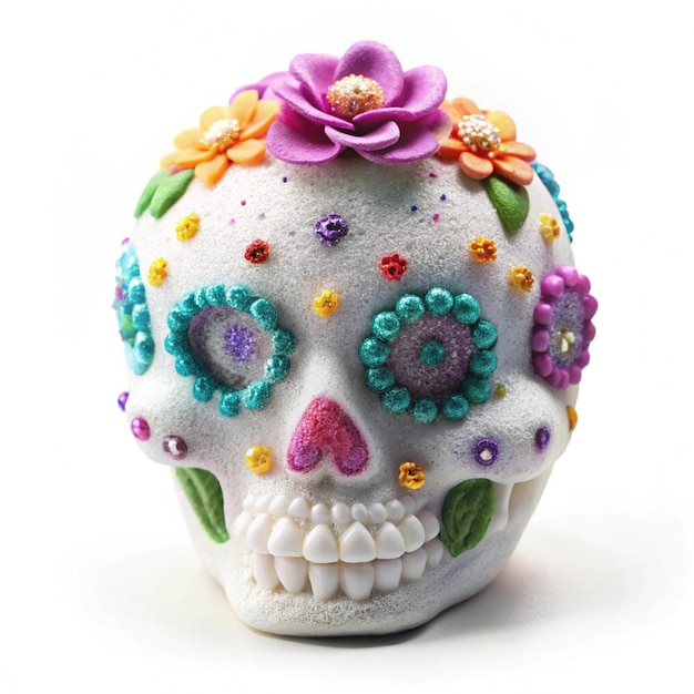 Photo a skull with flowers and a skull with a purple bow on it