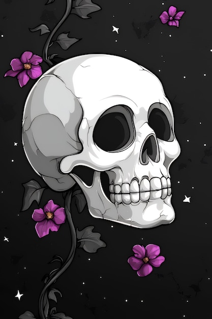 Skull with Flowers and Stars