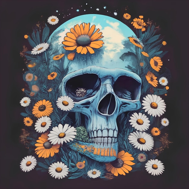 skull with flowers