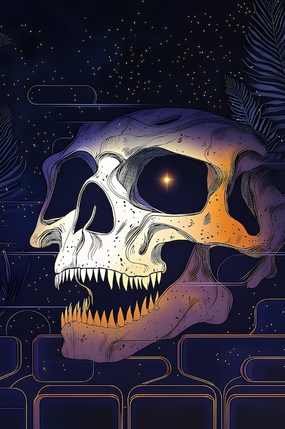 Skull with Glowing Eye and Starry Night Background