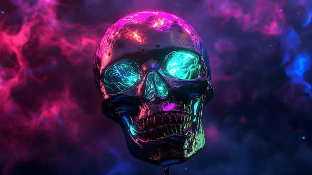 a skull with glowing eyes and a glowing skull on it