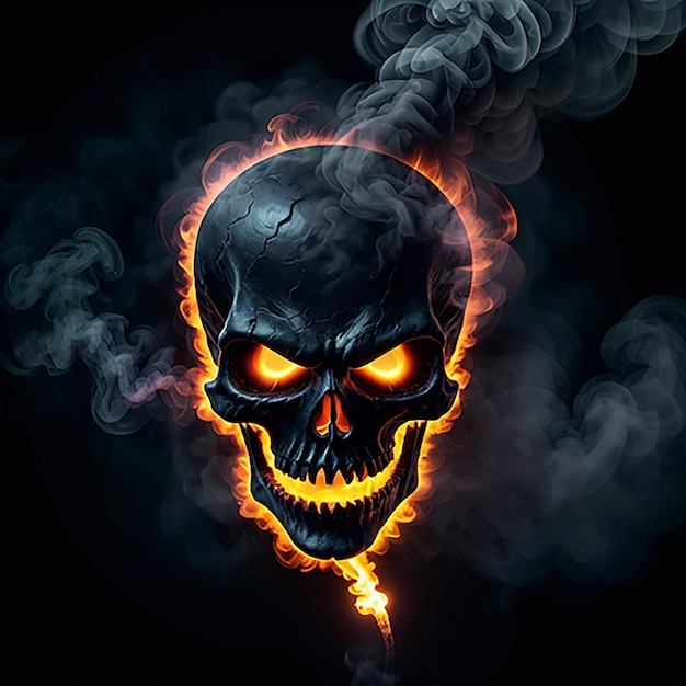 a skull with glowing eyes and a skull with smoke coming out of it