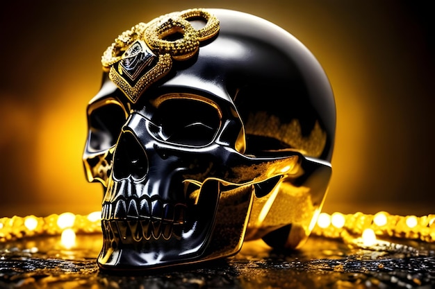 A skull with a gold ring on it