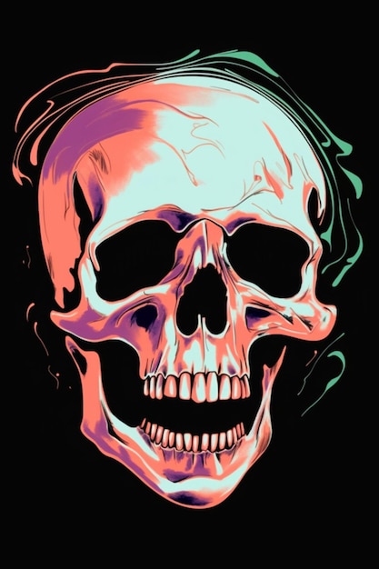 A skull with a green and red gradient on it.