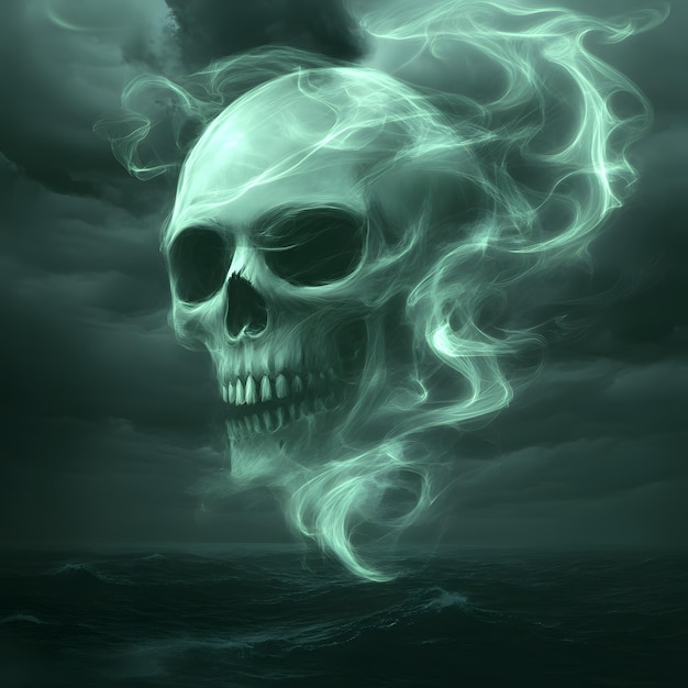 Photo a skull with a green smoke in the background