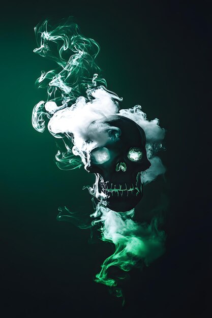 Photo a skull with green smoke in the background