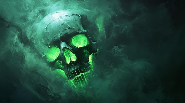 Photo a skull with green smoke in the background