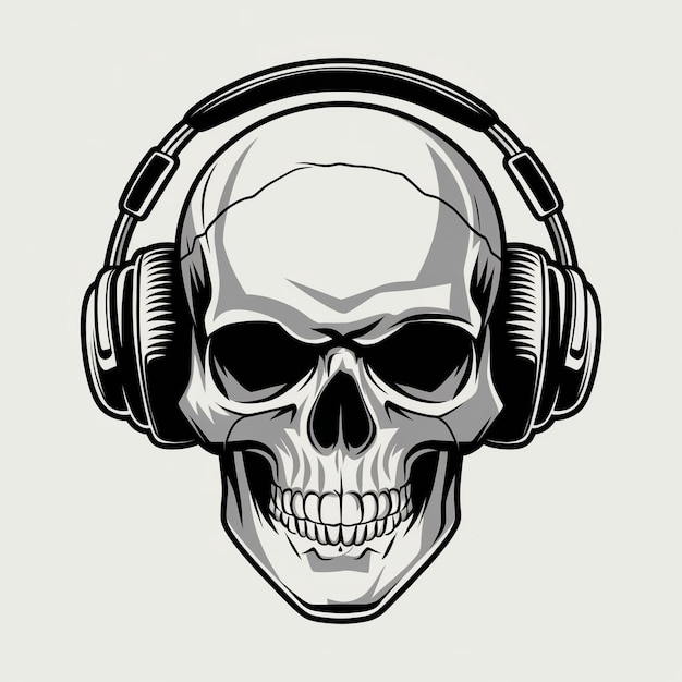 Photo skull with headphones graphic dark art with music vibes