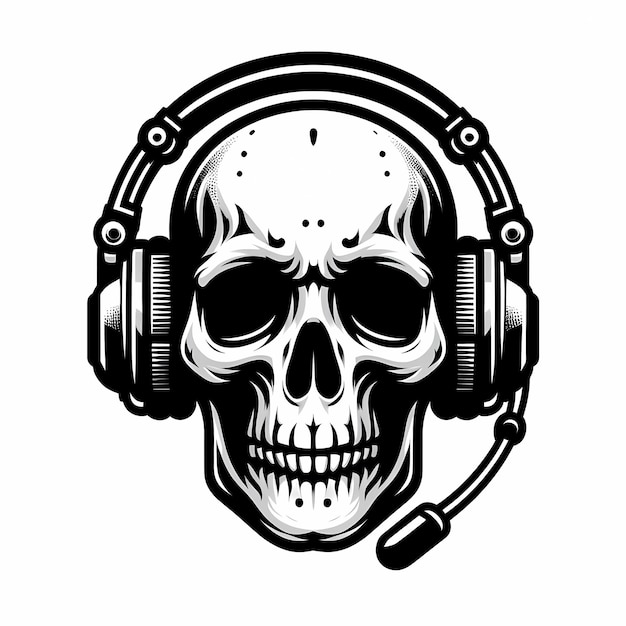 Photo a skull with headphones on it and a skull in the middle