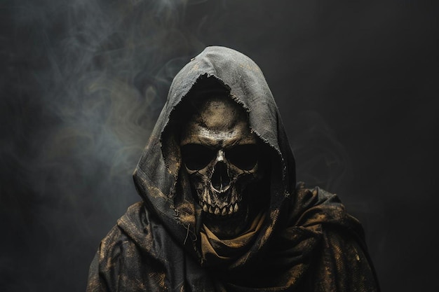 A skull with a hood and a hood on it