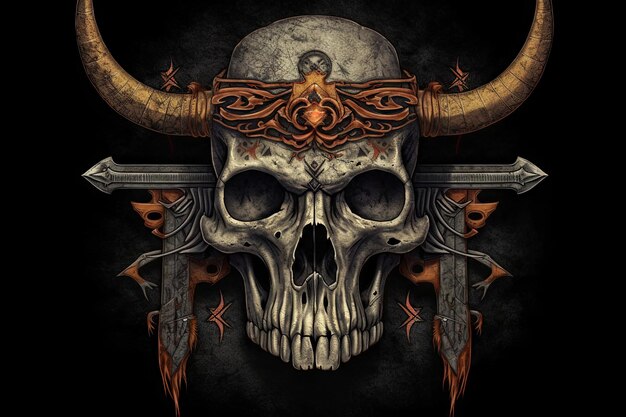 A skull with horns and a bow on it