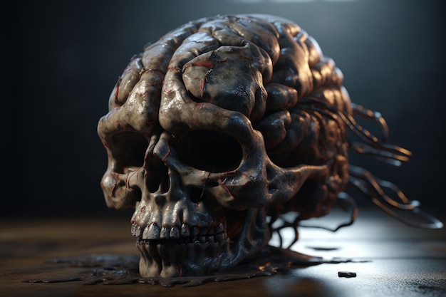 A skull with a large brain on it