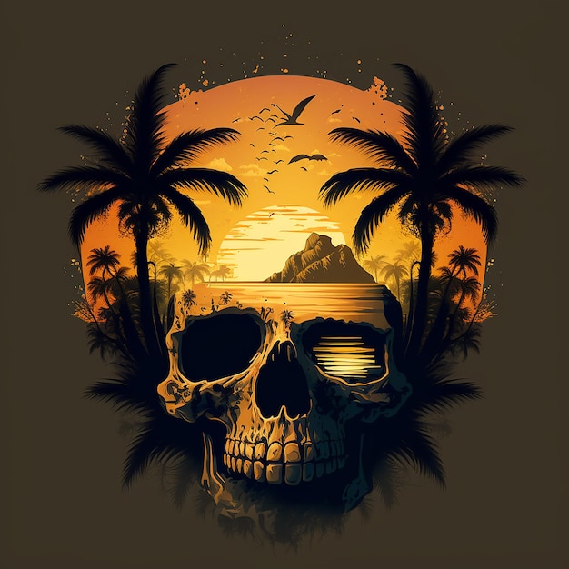 A skull with a mountain in the background