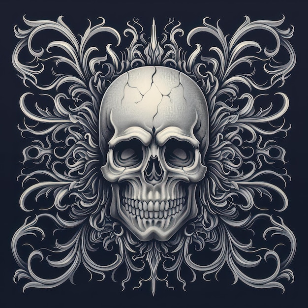 Skull with Ornate Floral Design