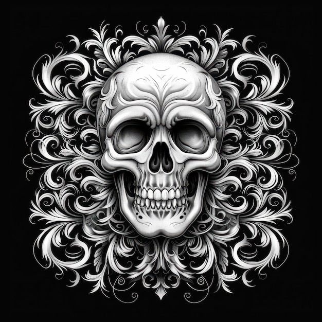 Photo skull with ornate floral design