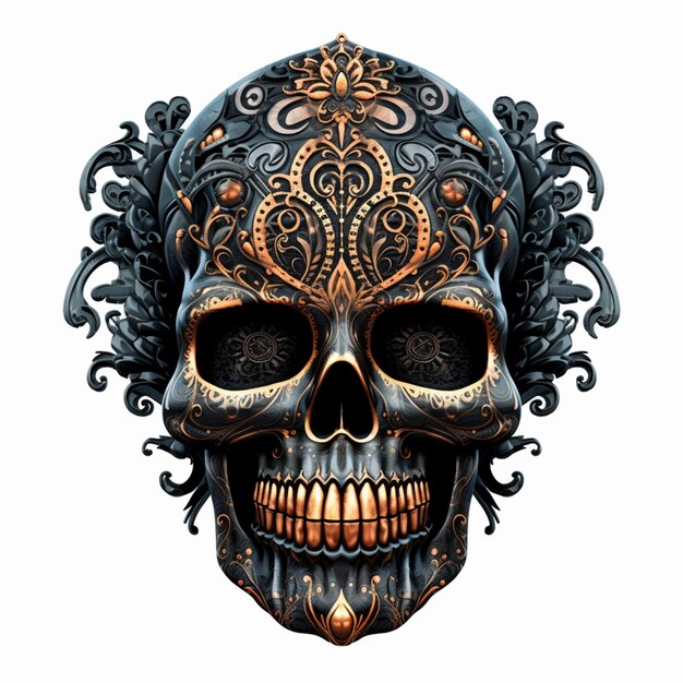 skull with ornate ornament and ornate pattern on it generative ai