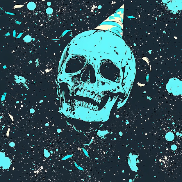 Skull with Party Hat in Space