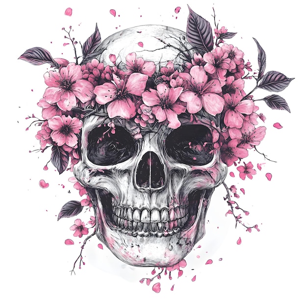 a skull with pink flowers on it and a skull with pink flowers on it