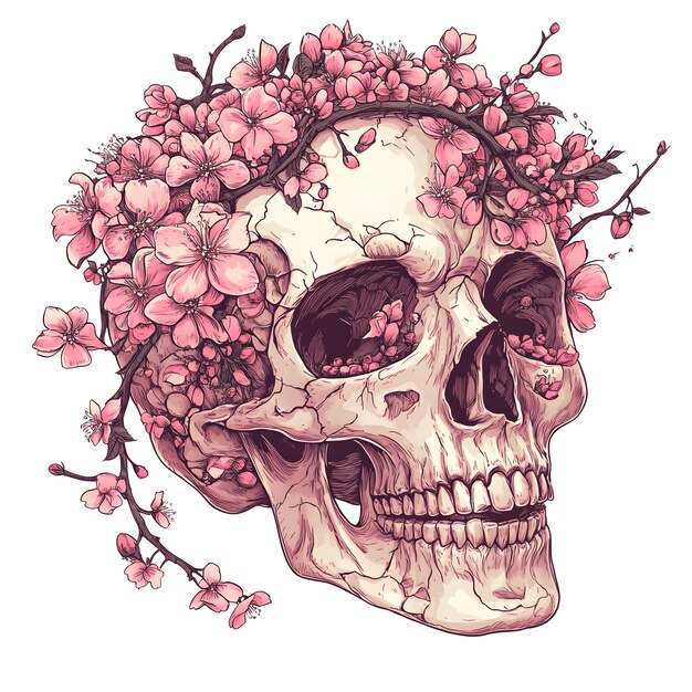 a skull with pink flowers on it and a skull with pink flowers on it