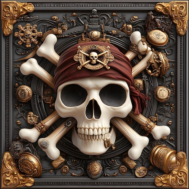 a skull with a pirate hat and a skull with a crown and the word pirate on it